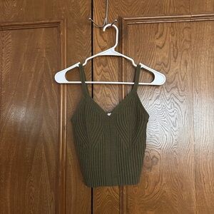 Auden Olive Green Ribbed V-Neck Cropped Cami